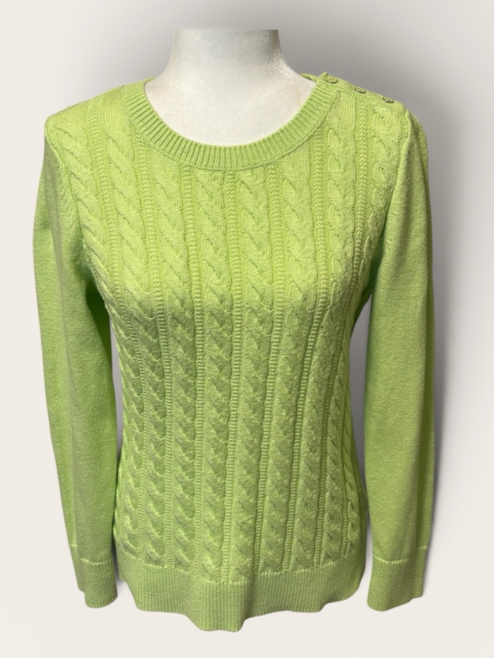 TALBOTS Lime Green Cable Knit Crewneck Sweater Size Small